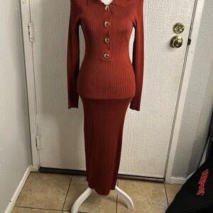 Good American Brown Ribbed Pencil Maxi Skirt